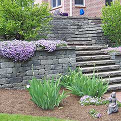 Brick retaining wall with steps